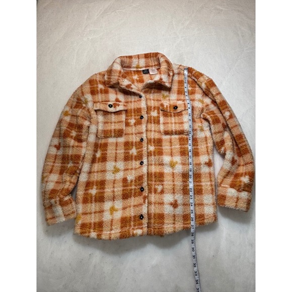 Disney Mickey Mouse Plaid Sherpa Fleece Shacket Shirt Jacket Orange White L - Picture 5 of 10